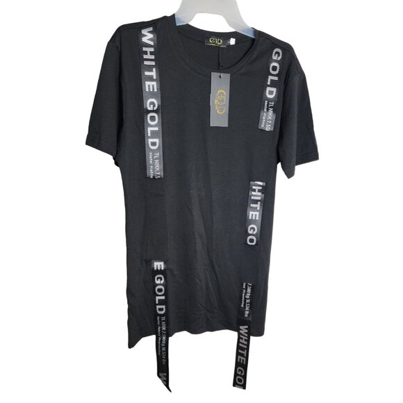 Gold Leaf Crew Neck Small Black Short Sleeved Designer T Shirt With Black White - Picture 1 of 14